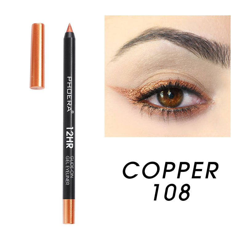 These long-lasting, water-resistant gel eyeliners. Super-rich pigmented colors that glide on easily, creamy for blending and stays put. This formula dries fast to a long-lasting finish that will not budge for 12+ hours. When your eye liner starts to get dull, use the sharpener to grind them back to a perfect point.     Specifications:  Size: 14.4*2*12.cm  Weight: 11g  Shelf Life: 3 Years  Cruelty free and vegan.     Package Included:  1 Eyeliner