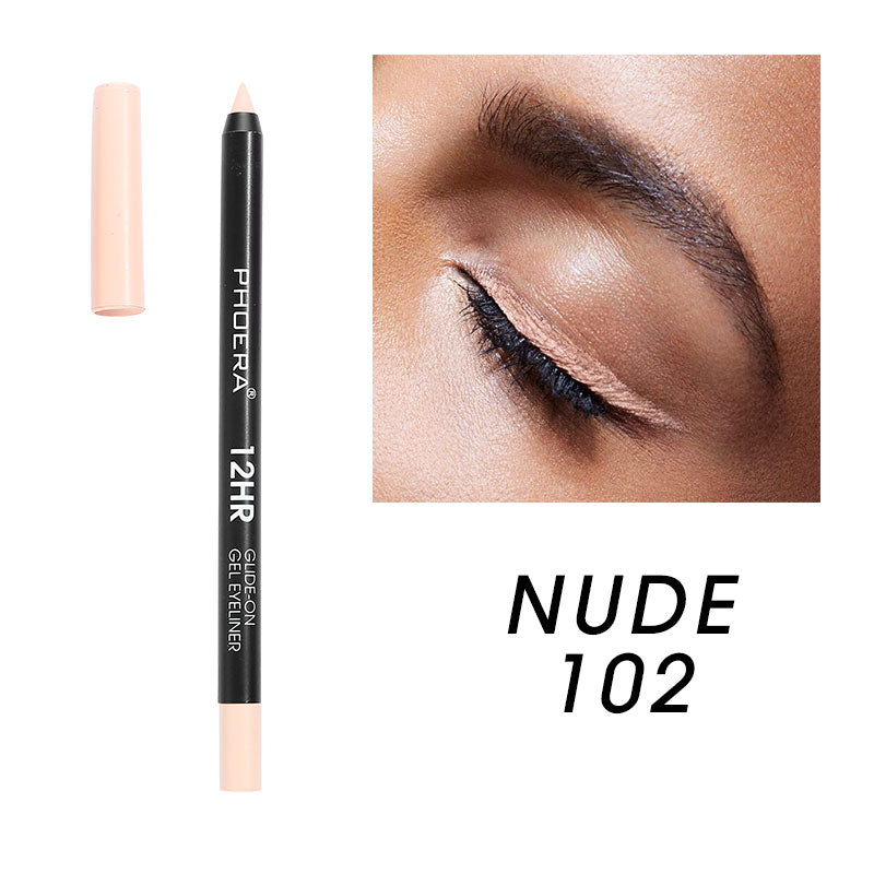 These long-lasting, water-resistant gel eyeliners. Super-rich pigmented colors that glide on easily, creamy for blending and stays put. This formula dries fast to a long-lasting finish that will not budge for 12+ hours. When your eye liner starts to get dull, use the sharpener to grind them back to a perfect point.     Specifications:  Size: 14.4*2*12.cm  Weight: 11g  Shelf Life: 3 Years  Cruelty free and vegan.     Package Included:  1 Eyeliner