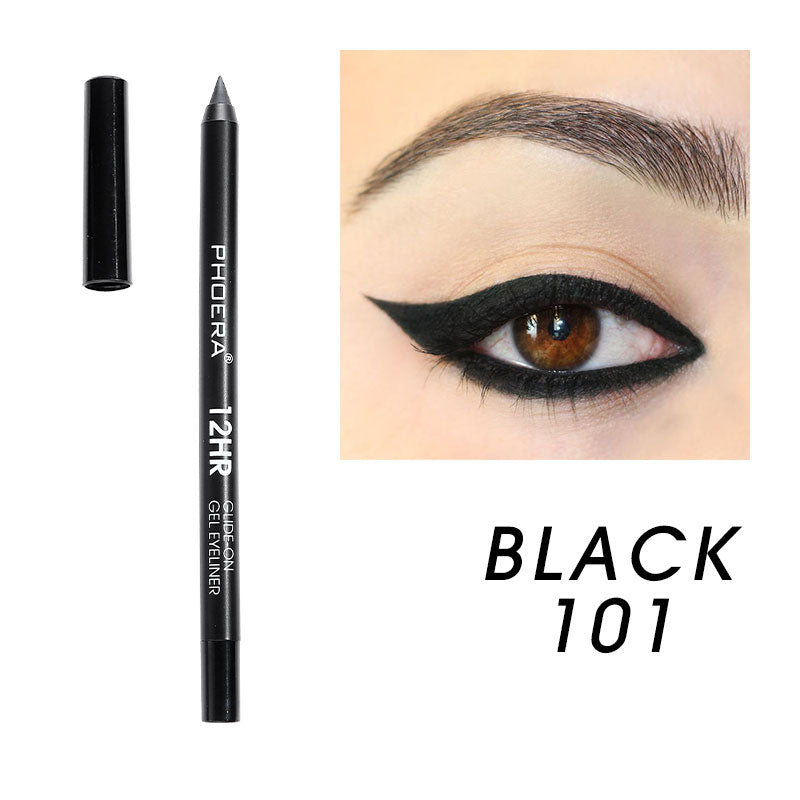 These long-lasting, water-resistant gel eyeliners. Super-rich pigmented colors that glide on easily, creamy for blending and stays put. This formula dries fast to a long-lasting finish that will not budge for 12+ hours. When your eye liner starts to get dull, use the sharpener to grind them back to a perfect point.     Specifications:  Size: 14.4*2*12.cm  Weight: 11g  Shelf Life: 3 Years  Cruelty free and vegan.     Package Included:  1 Eyeliner
