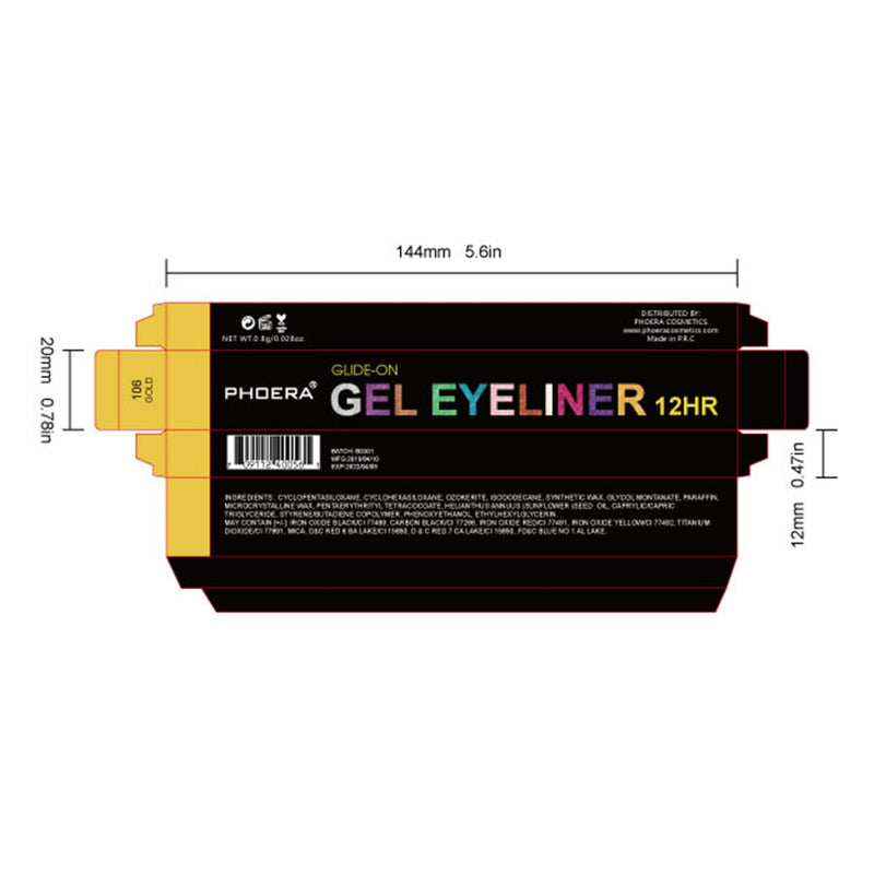 These long-lasting, water-resistant gel eyeliners. Super-rich pigmented colors that glide on easily, creamy for blending and stays put. This formula dries fast to a long-lasting finish that will not budge for 12+ hours. When your eye liner starts to get dull, use the sharpener to grind them back to a perfect point.     Specifications:  Size: 14.4*2*12.cm  Weight: 11g  Shelf Life: 3 Years  Cruelty free and vegan.     Package Included:  1 Eyeliner